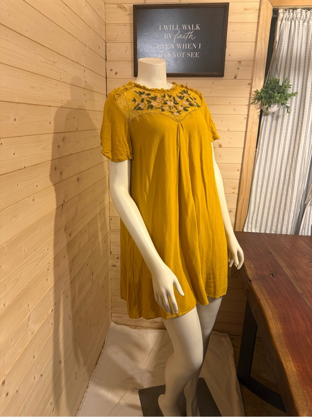 Mustard Yellow Embroidered Women's mini dress